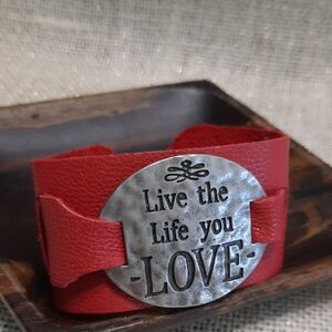 Red Leather Bracelet with Inspirational Quote